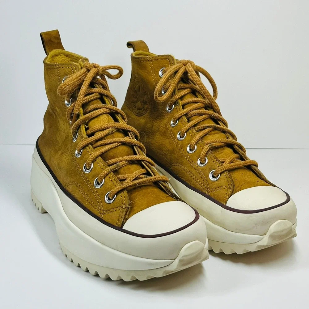 Converse Run Star Hike High Top Unisex M 7.5 W 9 Gold Leather Platform Sneakers - Picture 3 of 16